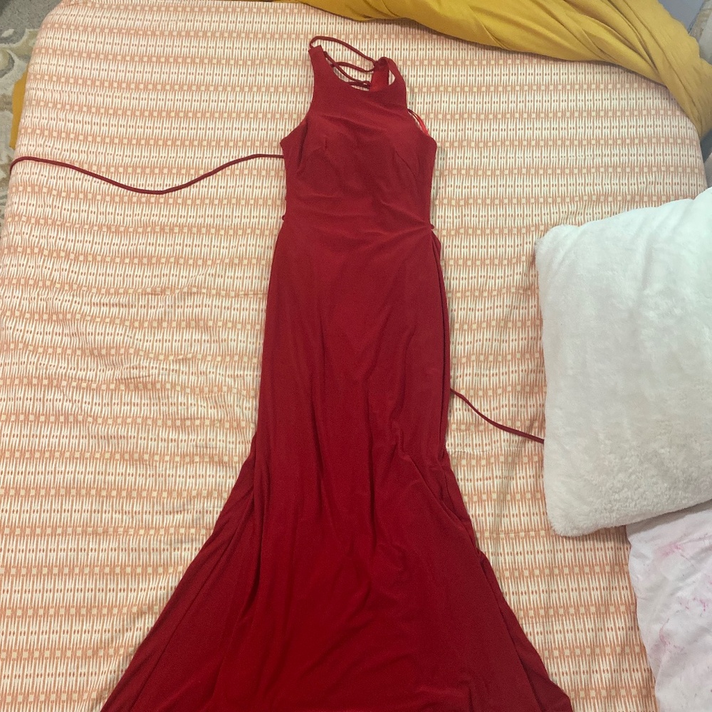 Abby Paris Red Prom Dress( lace up back)